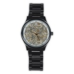 Brown Vintage Background Vintage Floral Pattern, Brown Stainless Steel Round Watch