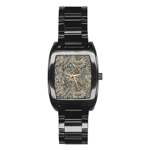 Brown Vintage Background Vintage Floral Pattern, Brown Stainless Steel Barrel Watch from ArtsNow.com Front