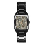 Brown Vintage Background Vintage Floral Pattern, Brown Stainless Steel Barrel Watch