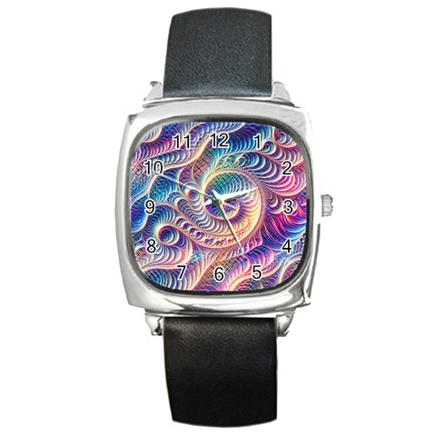 Abstract Fractal Art Swirl Pattern Square Metal Watch from ArtsNow.com Front