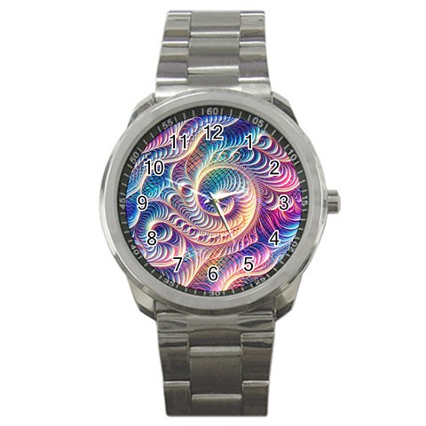 Abstract Fractal Art Swirl Pattern Sport Metal Watch from ArtsNow.com Front