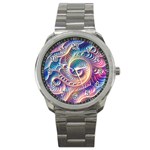 Abstract Fractal Art Swirl Pattern Sport Metal Watch