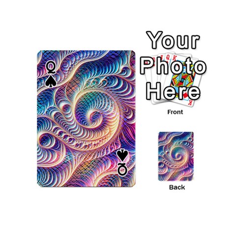 Queen Abstract Fractal Art Swirl Pattern Playing Cards 54 Designs (Mini) from ArtsNow.com Front - SpadeQ