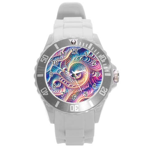 Abstract Fractal Art Swirl Pattern Round Plastic Sport Watch (L) from ArtsNow.com Front