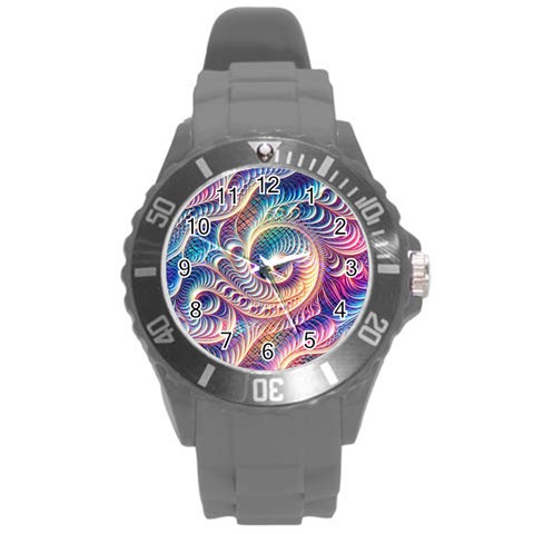 Abstract Fractal Art Swirl Pattern Round Plastic Sport Watch (L) from ArtsNow.com Front