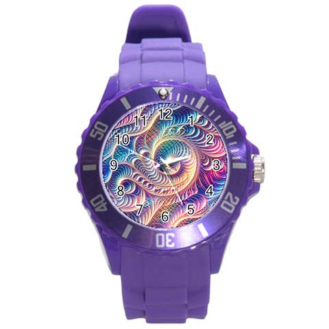 Abstract Fractal Art Swirl Pattern Round Plastic Sport Watch (L) from ArtsNow.com Front