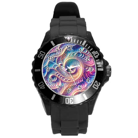 Abstract Fractal Art Swirl Pattern Round Plastic Sport Watch (L) from ArtsNow.com Front