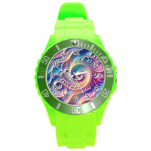 Abstract Fractal Art Swirl Pattern Round Plastic Sport Watch (L) from ArtsNow.com Front