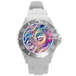 Abstract Fractal Art Swirl Pattern Round Plastic Sport Watch (L)