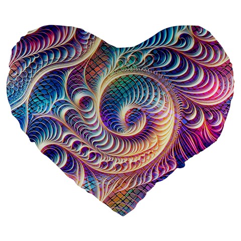 Abstract Fractal Art Swirl Pattern Large 19  Premium Heart Shape Cushions from ArtsNow.com Front