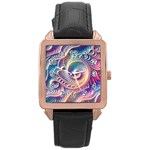 Abstract Fractal Art Swirl Pattern Rose Gold Leather Watch 