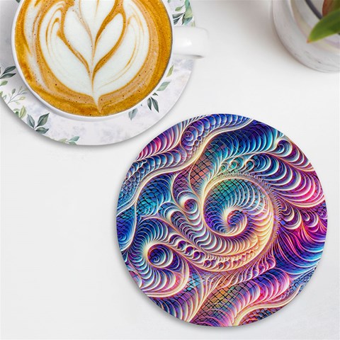 Abstract Fractal Art Swirl Pattern UV Print Round Tile Coaster from ArtsNow.com Front