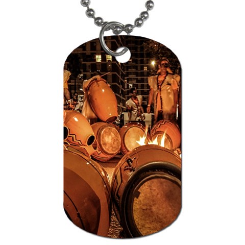 Candombe drums being tempered, montevideo, uruguay Dog Tag (One Side) from ArtsNow.com Front