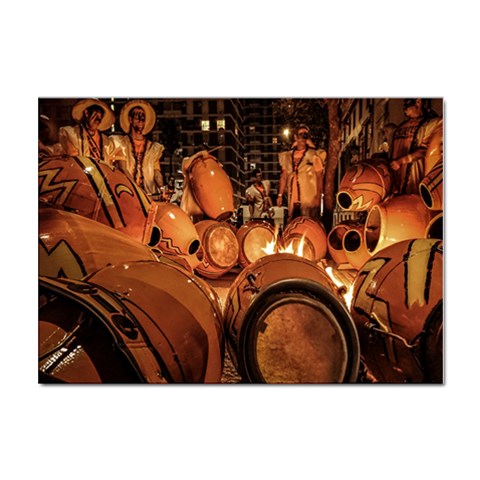 Candombe drums being tempered, montevideo, uruguay Sticker A4 (10 pack) from ArtsNow.com Front