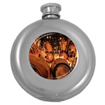 Candombe drums being tempered, montevideo, uruguay Round Hip Flask (5 oz)