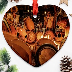 Candombe drums being tempered, montevideo, uruguay Heart Ornament (Two Sides) from ArtsNow.com Front