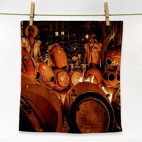 Candombe drums being tempered, montevideo, uruguay Face Towel from ArtsNow.com Front