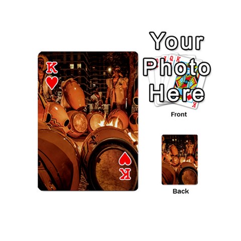 King Candombe drums being tempered, montevideo, uruguay Playing Cards 54 Designs (Mini) from ArtsNow.com Front - HeartK