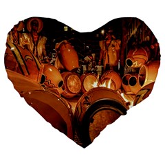 Candombe drums being tempered, montevideo, uruguay Large 19  Premium Heart Shape Cushions from ArtsNow.com Front