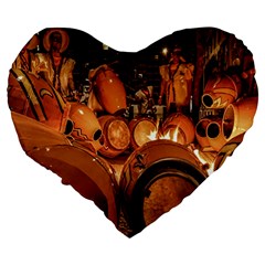 Candombe drums being tempered, montevideo, uruguay Large 19  Premium Heart Shape Cushions from ArtsNow.com Back