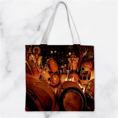 Candombe drums being tempered, montevideo, uruguay Zipper Grocery Tote Bag from ArtsNow.com Front