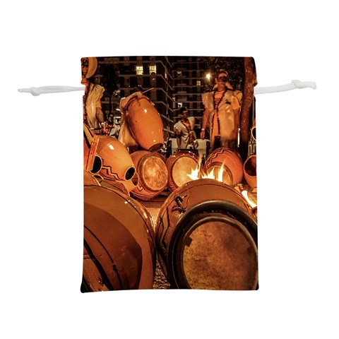 Candombe drums being tempered, montevideo, uruguay Lightweight Drawstring Pouch (L) from ArtsNow.com Front