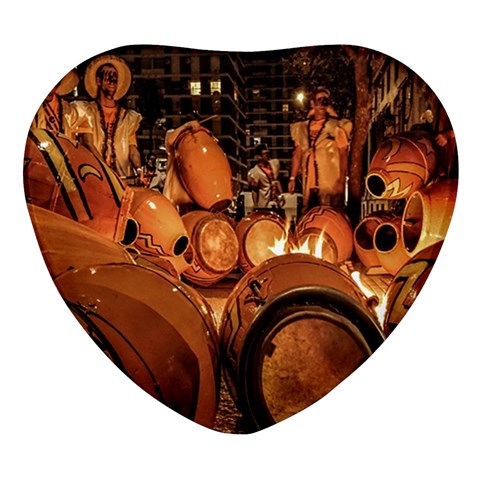 Candombe drums being tempered, montevideo, uruguay Heart Glass Fridge Magnet (4 pack) from ArtsNow.com Front