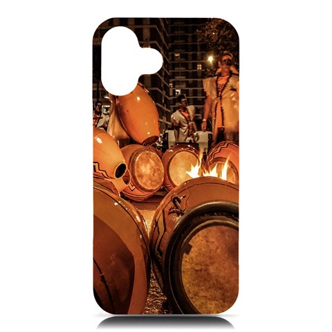 Candombe drums being tempered, montevideo, uruguay iPhone 16 Plus Black UV Print PC Hardshell Case from ArtsNow.com Front