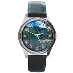 Beach At Los Alerces National Park, Chubut Province, Argentina Round Metal Watch