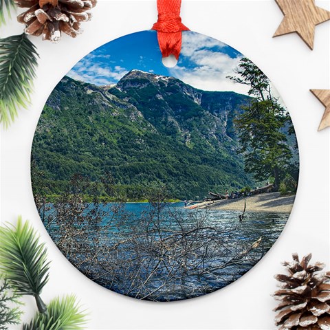 Beach At Los Alerces National Park, Chubut Province, Argentina Ornament (Round) from ArtsNow.com Front