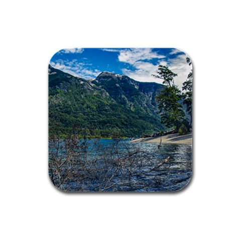 Beach At Los Alerces National Park, Chubut Province, Argentina Rubber Square Coaster (4 pack) from ArtsNow.com Front