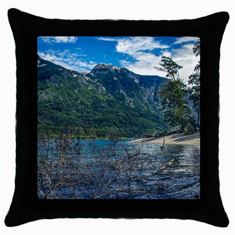 Beach At Los Alerces National Park, Chubut Province, Argentina Throw Pillow Case (Black) from ArtsNow.com Front