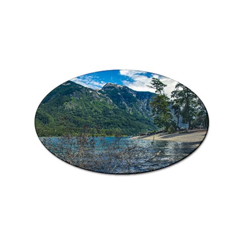 Beach At Los Alerces National Park, Chubut Province, Argentina Sticker Oval (10 pack) from ArtsNow.com Front