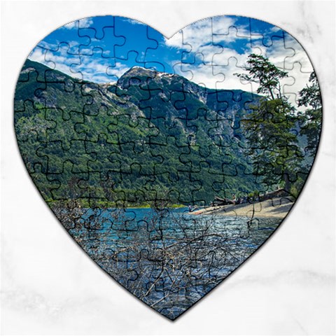 Beach At Los Alerces National Park, Chubut Province, Argentina Jigsaw Puzzle (Heart) from ArtsNow.com Front