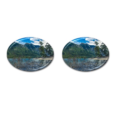 Beach At Los Alerces National Park, Chubut Province, Argentina Cufflinks (Oval) from ArtsNow.com Front(Pair)