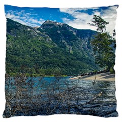 Beach At Los Alerces National Park, Chubut Province, Argentina Large Cushion Case (Two Sides) from ArtsNow.com Front