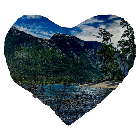 Beach At Los Alerces National Park, Chubut Province, Argentina Large 19  Premium Flano Heart Shape Cushions from ArtsNow.com Back