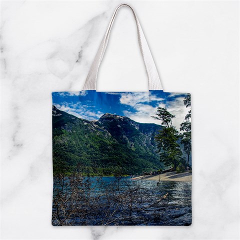 Beach At Los Alerces National Park, Chubut Province, Argentina Zipper Grocery Tote Bag from ArtsNow.com Front