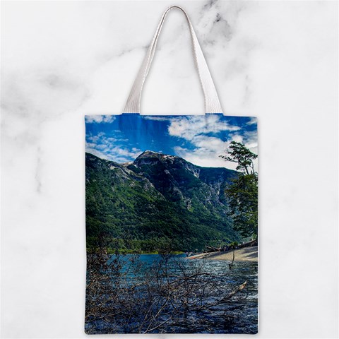 Beach At Los Alerces National Park, Chubut Province, Argentina Zipper Classic Tote Bag from ArtsNow.com Front