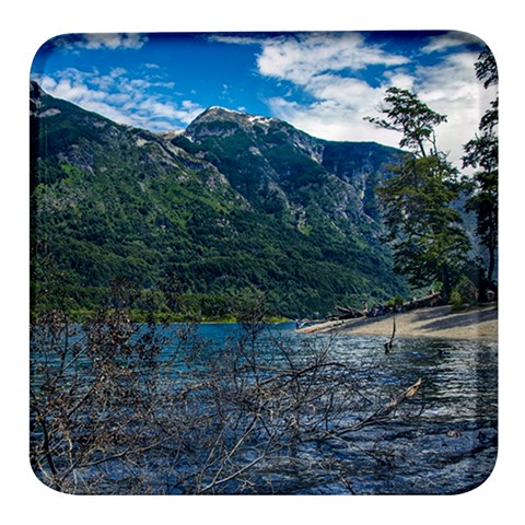 Beach At Los Alerces National Park, Chubut Province, Argentina Square Glass Fridge Magnet (4 pack) from ArtsNow.com Front