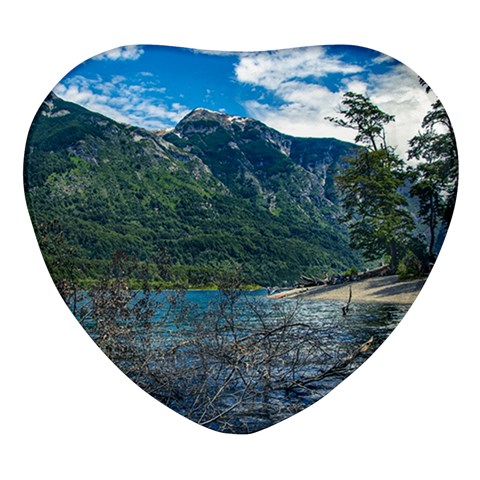 Beach At Los Alerces National Park, Chubut Province, Argentina Heart Glass Fridge Magnet (4 pack) from ArtsNow.com Front