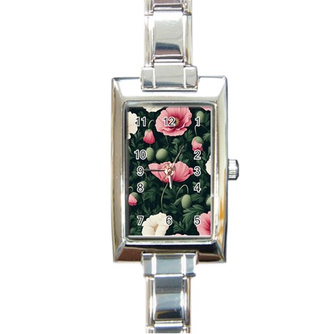 Poppy Flower Plant Petals Bloom Rectangle Italian Charm Watch from ArtsNow.com Front