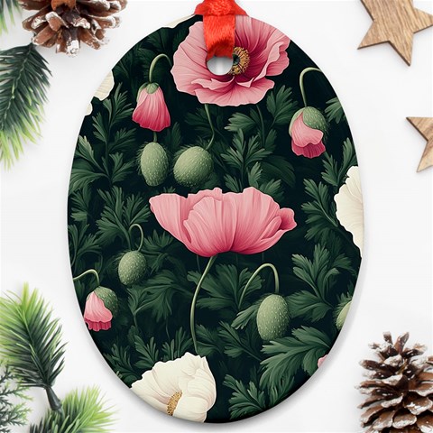 Poppy Flower Plant Petals Bloom Ornament (Oval) from ArtsNow.com Front