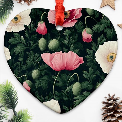 Poppy Flower Plant Petals Bloom Ornament (Heart) from ArtsNow.com Front