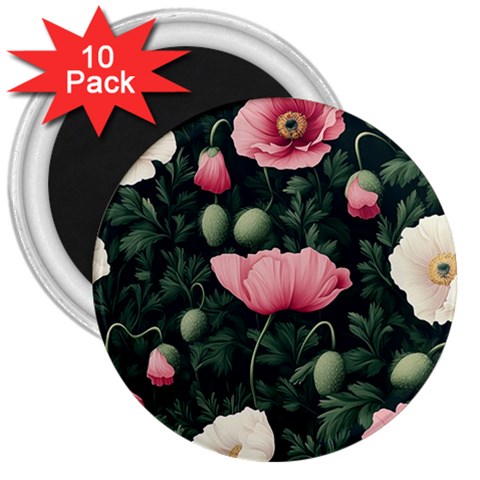 Poppy Flower Plant Petals Bloom 3  Magnets (10 pack)  from ArtsNow.com Front