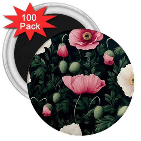 Poppy Flower Plant Petals Bloom 3  Magnets (100 pack) from ArtsNow.com Front