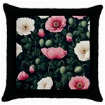 Poppy Flower Plant Petals Bloom Throw Pillow Case (Black)