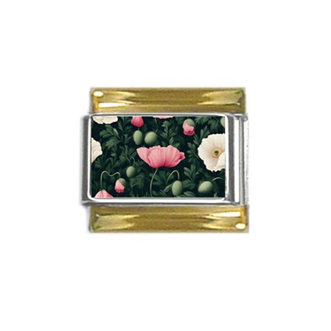 Poppy Flower Plant Petals Bloom Gold Trim Italian Charm (9mm) from ArtsNow.com Front