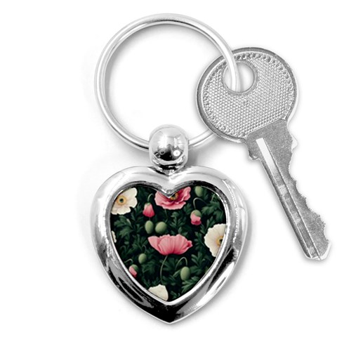 Poppy Flower Plant Petals Bloom Key Chain (Heart) from ArtsNow.com Front