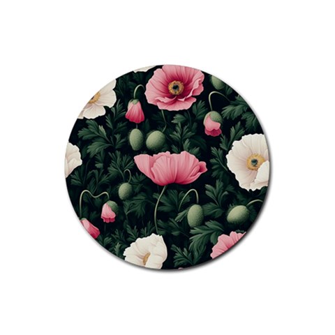 Poppy Flower Plant Petals Bloom Rubber Round Coaster (4 pack) from ArtsNow.com Front